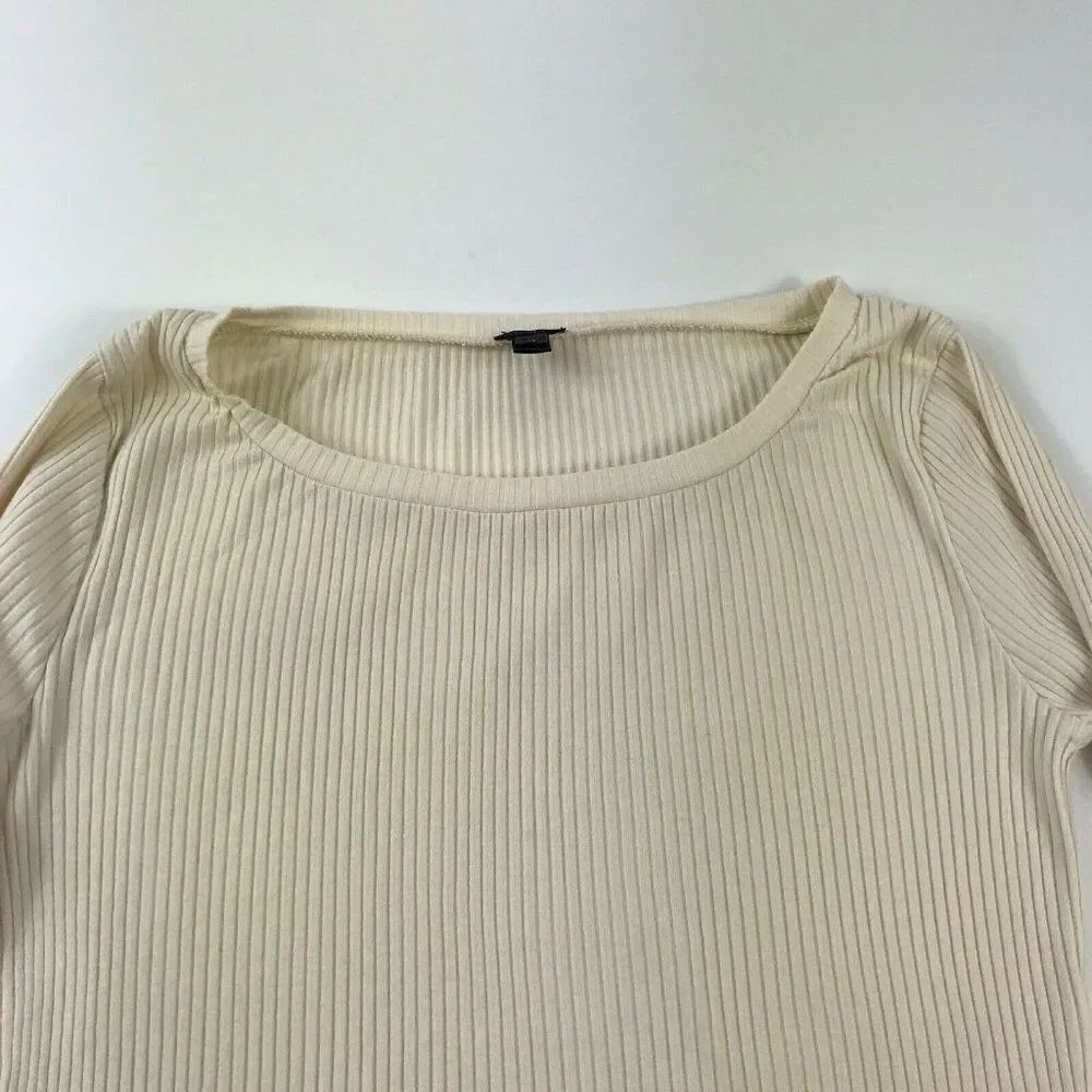 J.Crew Womens Blouse Stretch Top Ribbed Knit Ivory Flare Long Sleeve Shirt XS - Picture 4 of 12